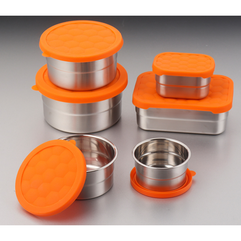 Stackable Collapsible Heatable Insulation Thermal Round Metal 304 Stainless Steel Lunch Box Food Containers with Silicone Lid