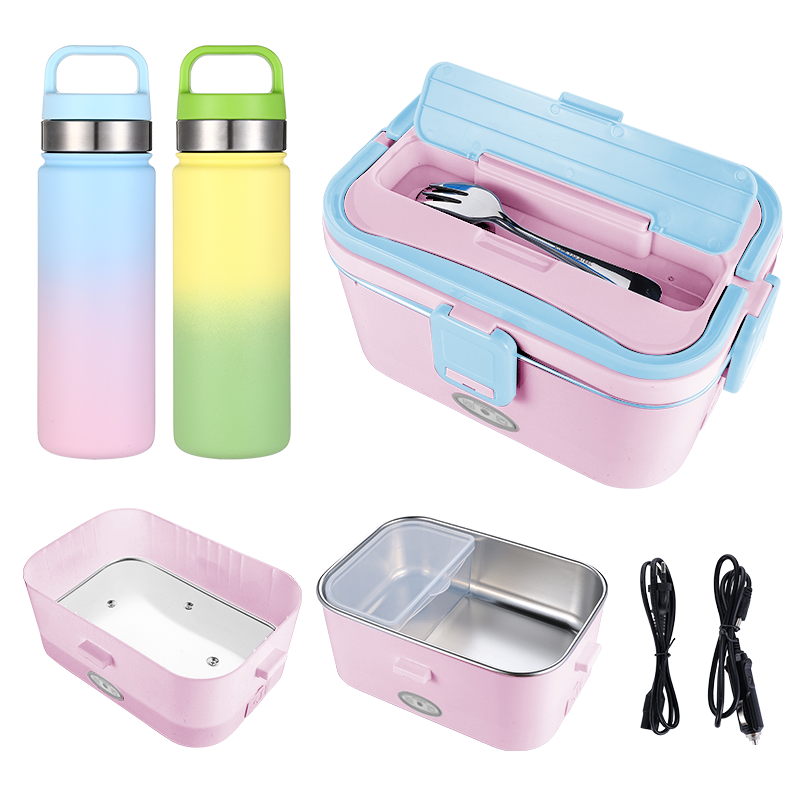 1.8L  Food Heated 12V 24V 110V Portable Food Warmer Heater  60W  for Car/Truck/Home Self Heating Box with Drinking Tumbler Set