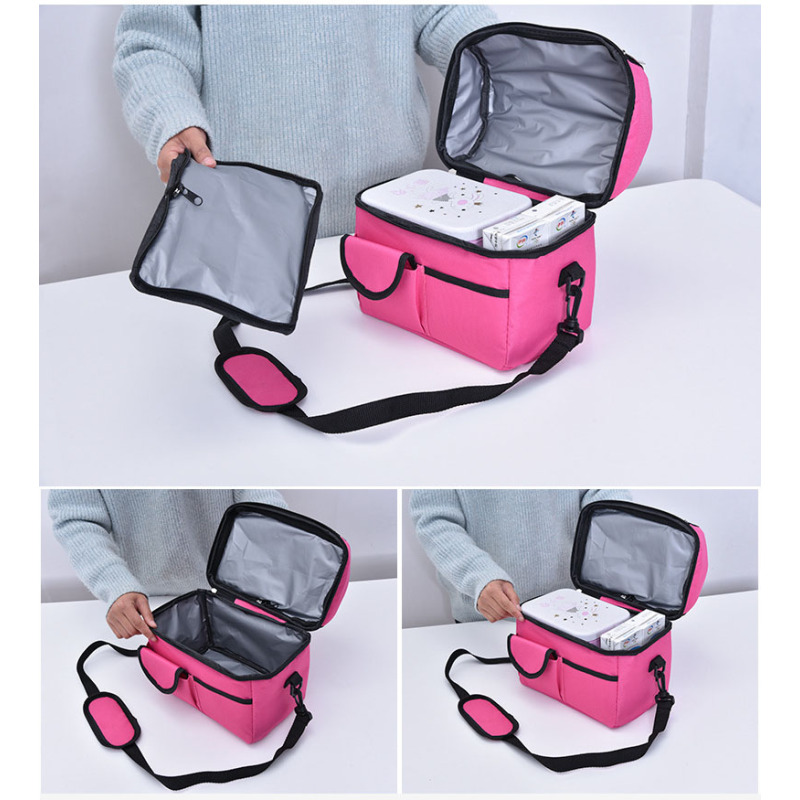 Cooler Bag Insulated Dual Compartment Lunch Bag with Soft Leakproof Liner and Shoulder Strap Double Deck Reusable Aluminium Foil