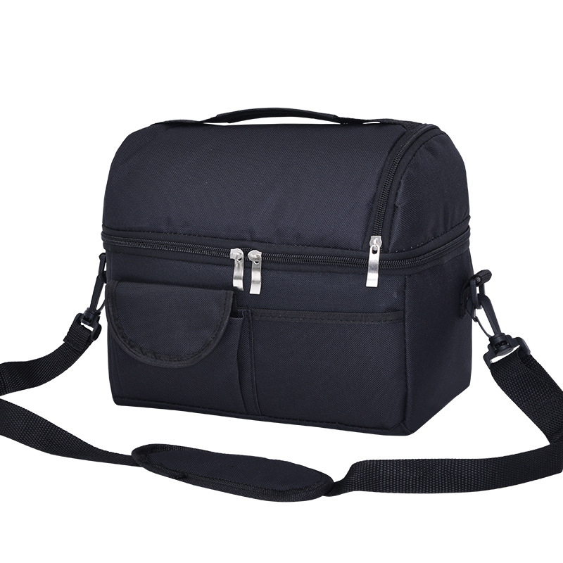 Cooler Bag Insulated Dual Compartment Lunch Bag with Soft Leakproof Liner and Shoulder Strap Double Deck Reusable Aluminium Foil