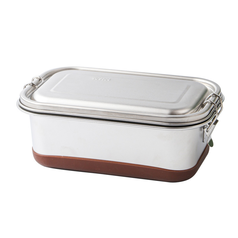 Sealed Leak Proof High Capacity Kids Bento Box Double layer Two Compartment 304 Stainless Steel Lunch Box with Silicone Bottom