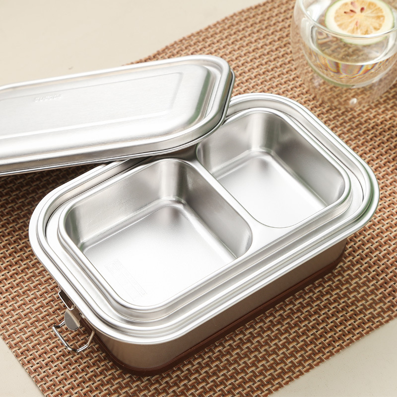 Sealed Leak Proof High Capacity Kids Bento Box Double layer Two Compartment 304 Stainless Steel Lunch Box with Silicone Bottom