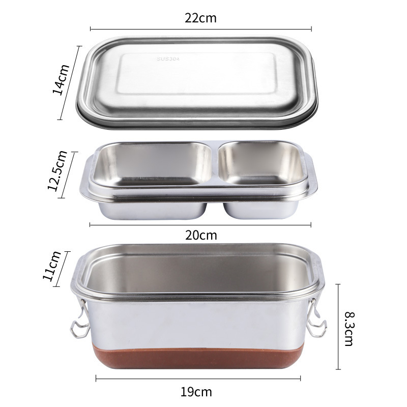 Sealed Leak Proof High Capacity Kids Bento Box Double layer Two Compartment 304 Stainless Steel Lunch Box with Silicone Bottom