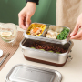 Sealed Leak Proof High Capacity Kids Bento Box Double layer Two Compartment 304 Stainless Steel Lunch Box with Silicone Bottom