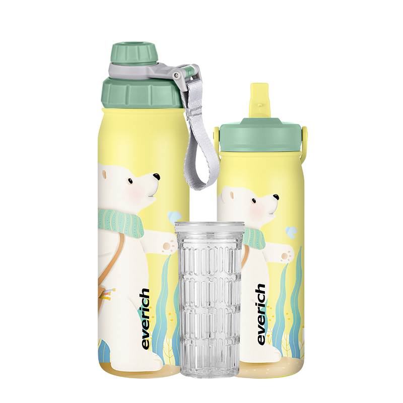 Everich Large Capacity 18oz 25oz Wide Mouth Double Wall 304 Insulated Stainless Steel Water Bottles with Straw Lid Tea Infuser