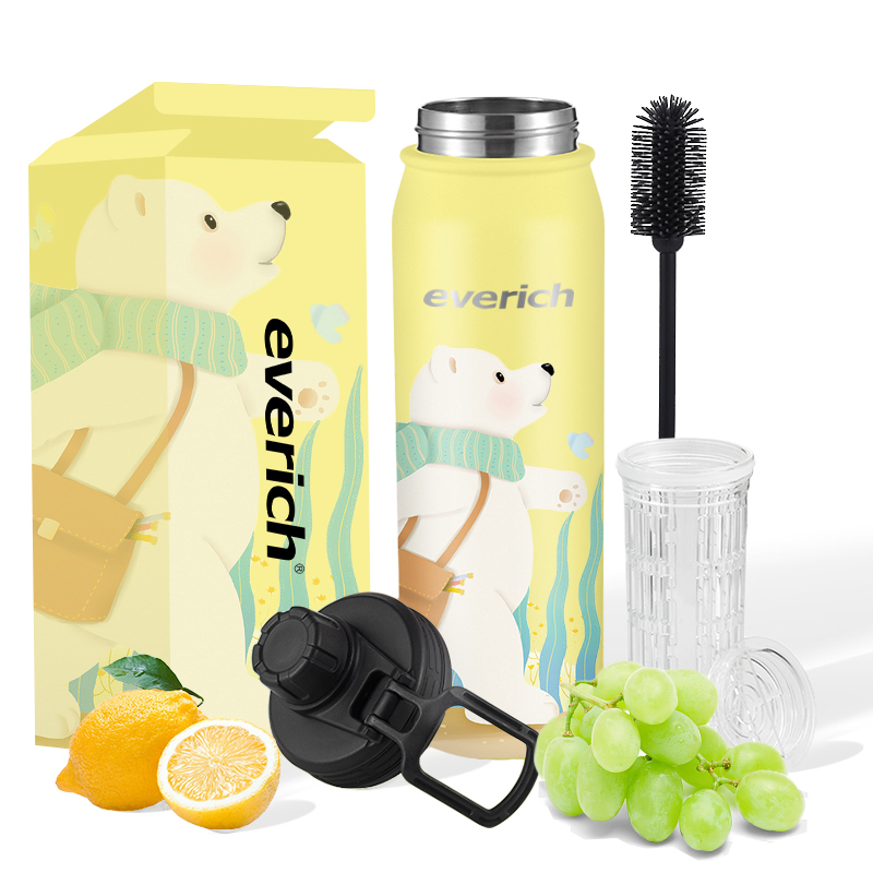 Everich Large Capacity 18oz 25oz Wide Mouth Double Wall 304 Insulated Stainless Steel Water Bottles with Straw Lid Tea Infuser
