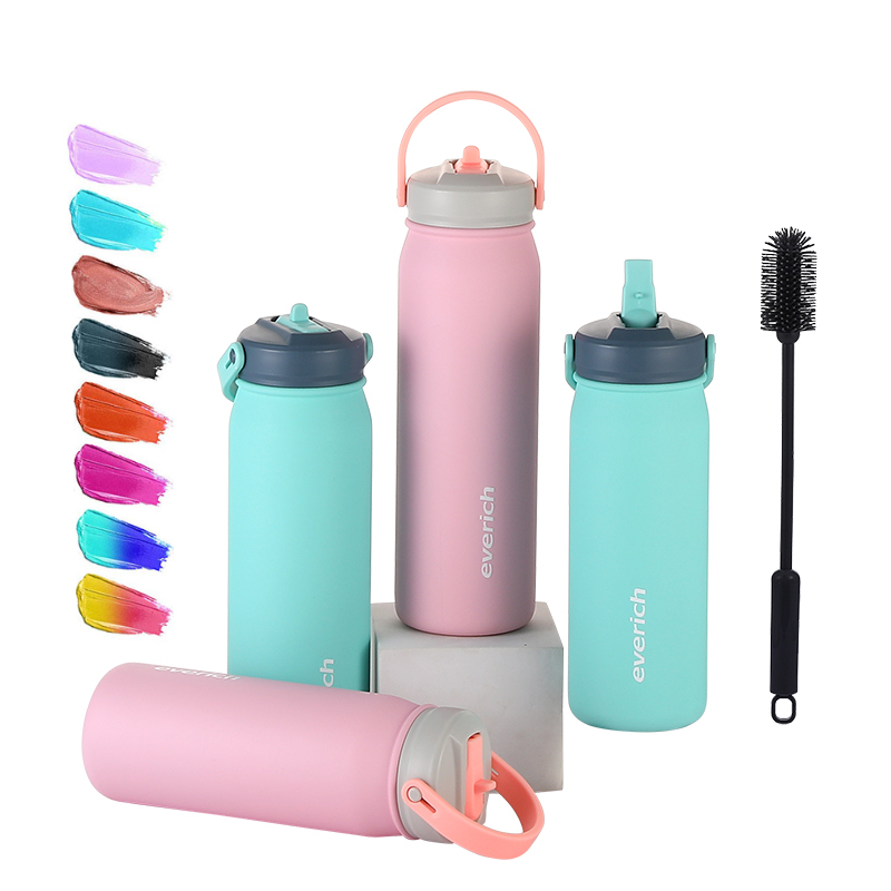 Everich Large Capacity 18oz 25oz Wide Mouth Double Wall 304 Insulated Stainless Steel Water Bottles with Straw Lid Tea Infuser