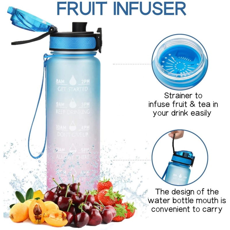 BPA-Free Leakproof 12oz / 32oz Motivational Plastic Sports Tritan Water Bottle With Time Marker Durable Non-Toxic