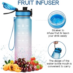 BPA-Free Leakproof 12oz / 32oz Motivational Plastic Sports Tritan Water Bottle With Time Marker Durable Non-Toxic