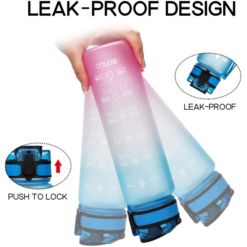BPA-Free Leakproof 12oz / 32oz Motivational Plastic Sports Tritan Water Bottle With Time Marker Durable Non-Toxic