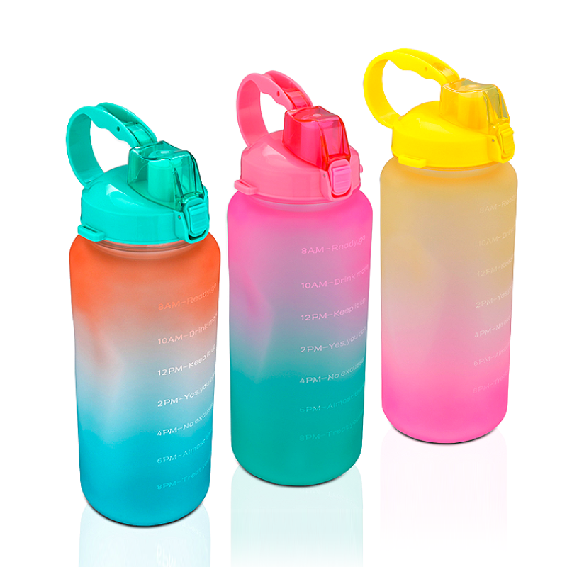 Free Shipping 64oz 2000ml gradient SK plastic water bottle with handle with straw with time maker