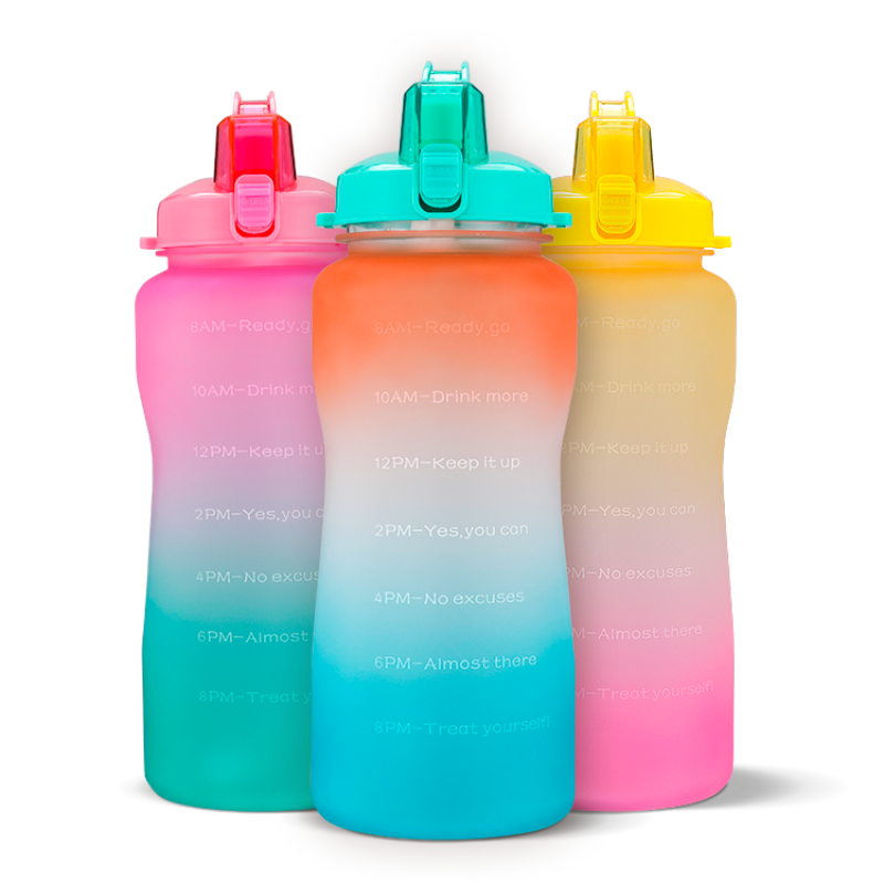 Free Shipping 64oz 2000ml gradient SK plastic water bottle with handle with straw with time maker