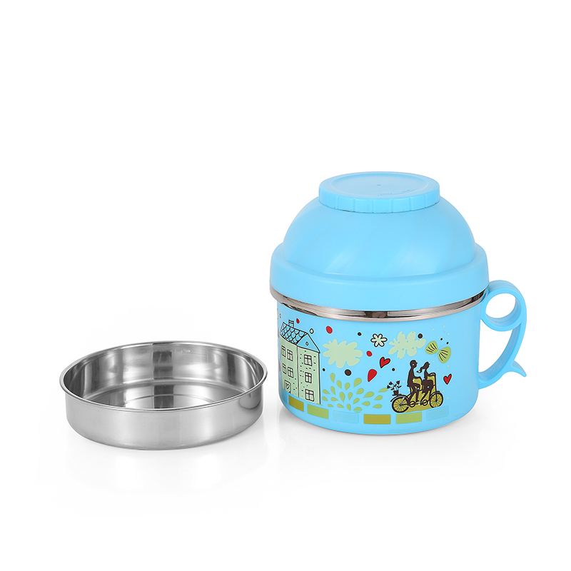 Korean Style Kids Lunch Box 2 Layers Stainless Steel Thermal Serving Bowl Stainless Steel Bento Bowl With Spoon