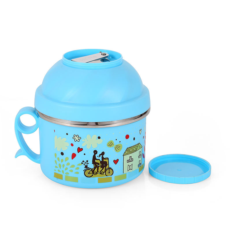 Korean Style Kids Lunch Box 2 Layers Stainless Steel Thermal Serving Bowl Stainless Steel Bento Bowl With Spoon