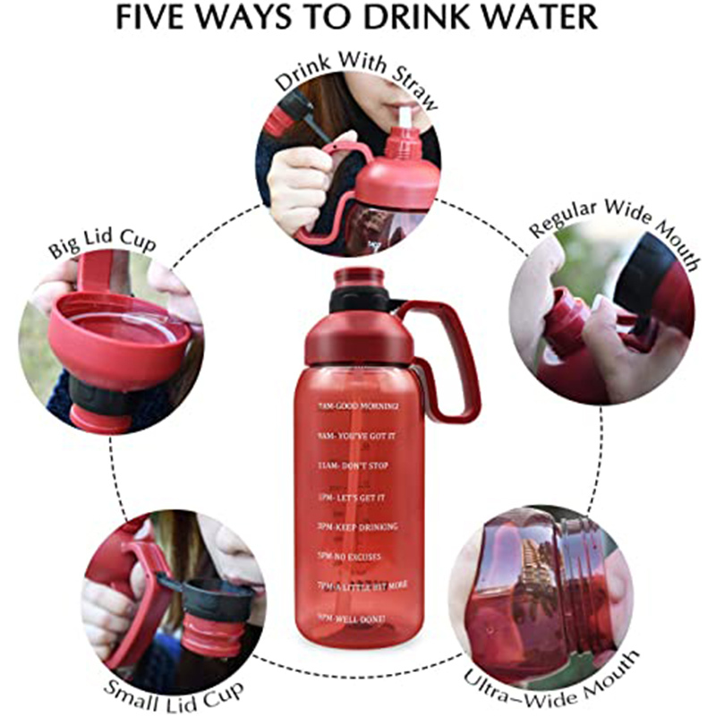 Half Gallon Clear Large Water Bottle with Handle 2L Sports Water 64oz Motivational Water Bottle with Time Marker