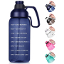 Half Gallon Clear Large Water Bottle with Handle 2L Sports Water 64oz Motivational Water Bottle with Time Marker