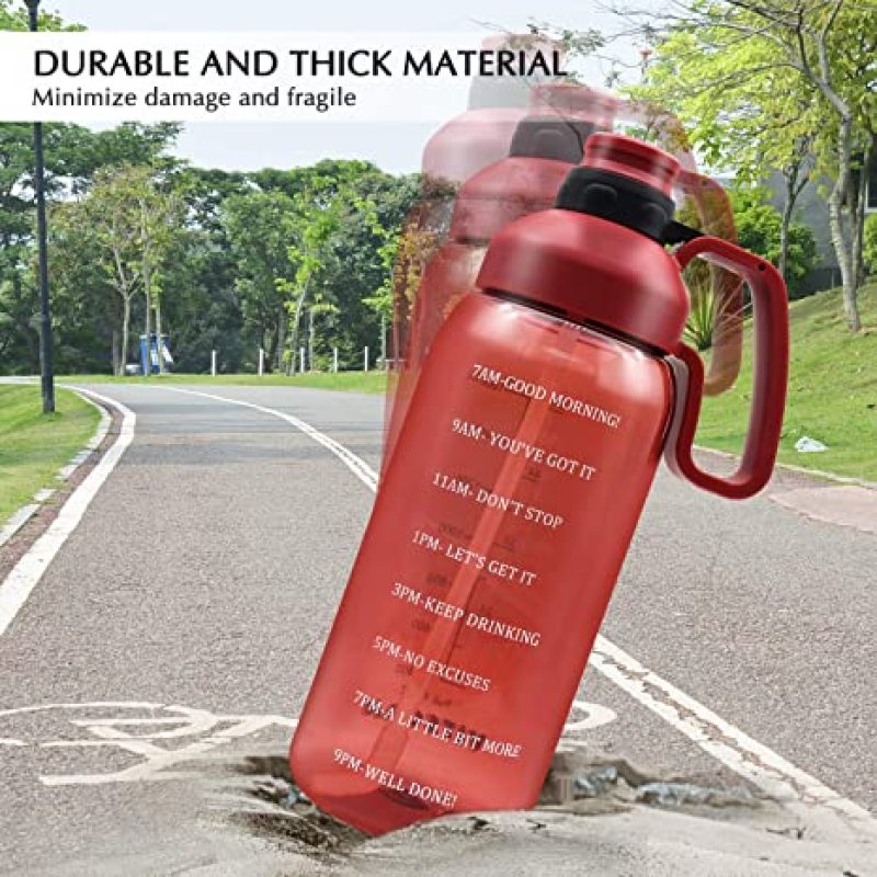 Half Gallon Clear Large Water Bottle with Handle 2L Sports Water 64oz Motivational Water Bottle with Time Marker