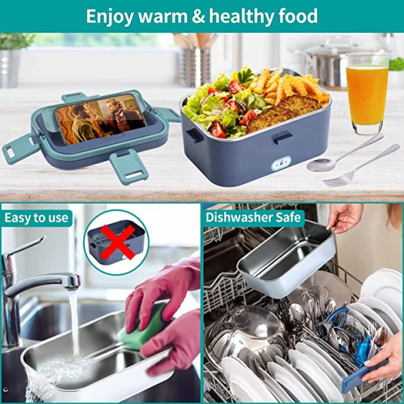 Electric Lunch Box 60W Food Heated 12V 24V 110V Portable Food Warmer Heater for Car/Truck/Home Self Heating Box with 1.8L