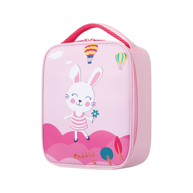 New girls cooler lunch box bag cute pink rabbit cartoon thermal insulated kids lunch bag for school
