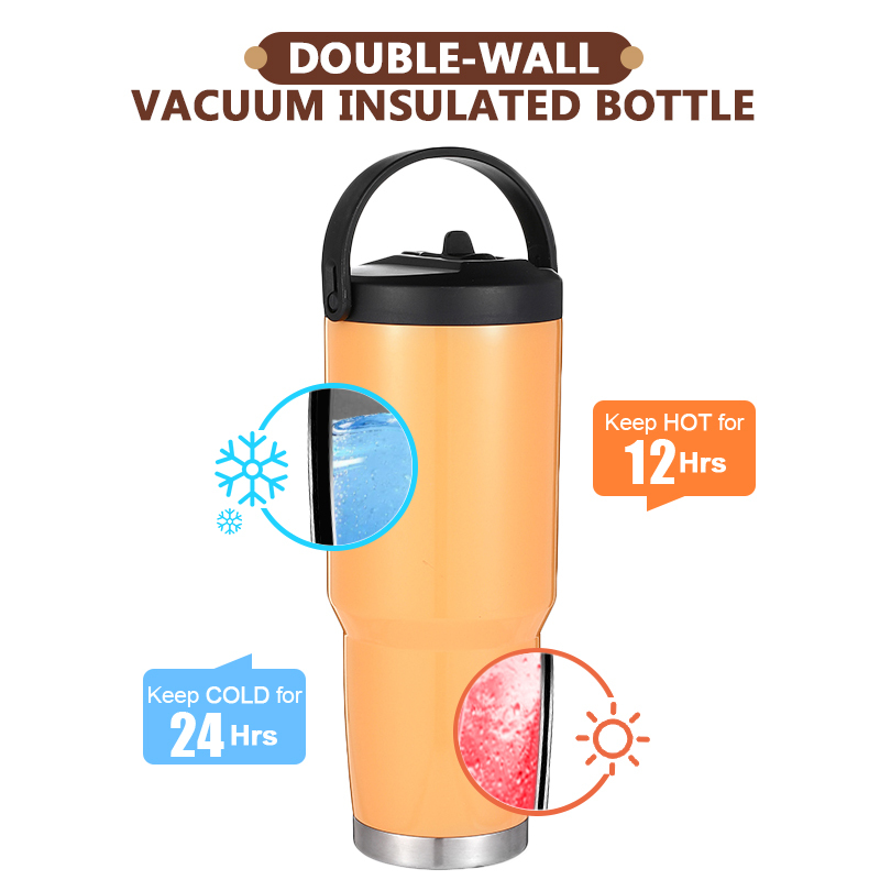 30 oz double walled ODM stainless steel wine tumbler with flip straw and handle vacuum insulated multipurpose water bottles