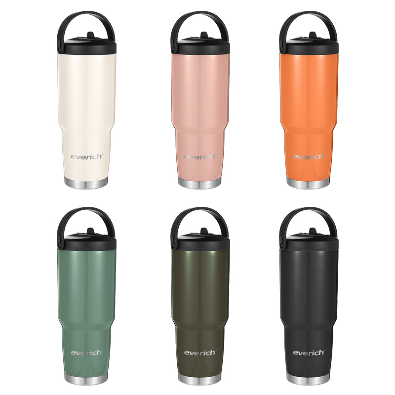 30 oz double walled ODM stainless steel wine tumbler with flip straw and handle vacuum insulated multipurpose water bottles
