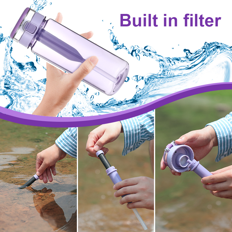 32oz Customized Color Purifier 1l Outdoor Plastic Water Bottle with Time Filter and Straw for Hiking Camping Travel