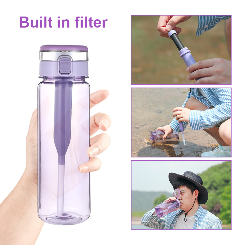 32oz Customized Color Purifier 1l Outdoor Plastic Water Bottle with Time Filter and Straw for Hiking Camping Travel