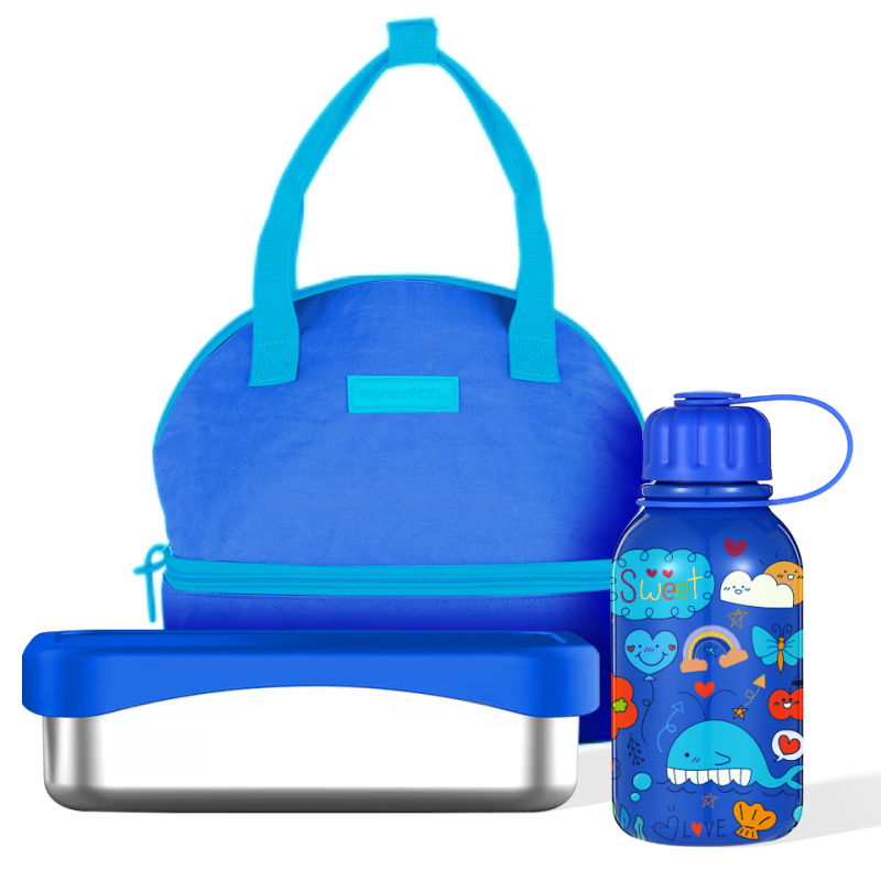 Portable Children ODM Custom Metal Bento Lunch Box Stainless Steel Insulated Vacuum Water Bottle Set for Kids