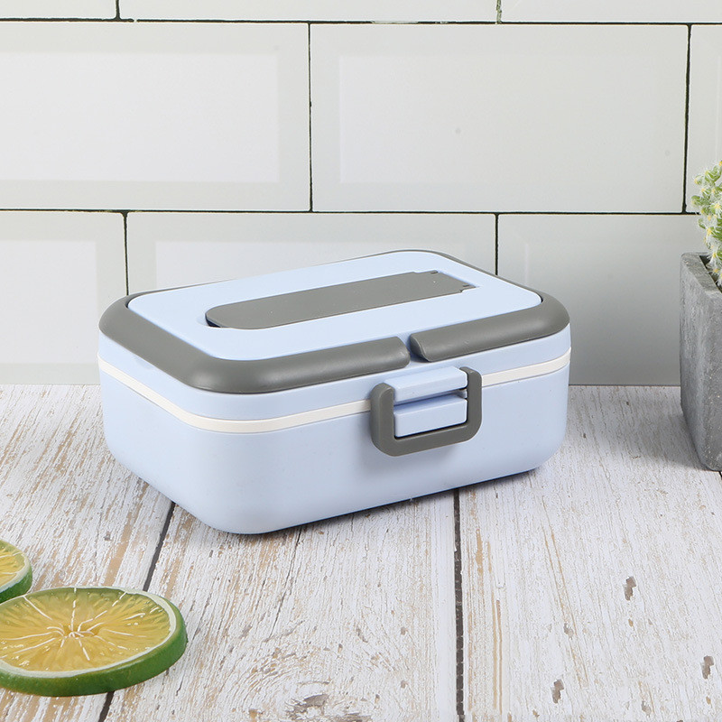 Custom Rectangular Colorful Plastic Two Compartments Multi Layers Storage Food Container Bento Lunch Box with Handle Spoon