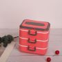Custom Rectangular Colorful Plastic Two Compartments Multi Layers Storage Food Container Bento Lunch Box with Handle Spoon