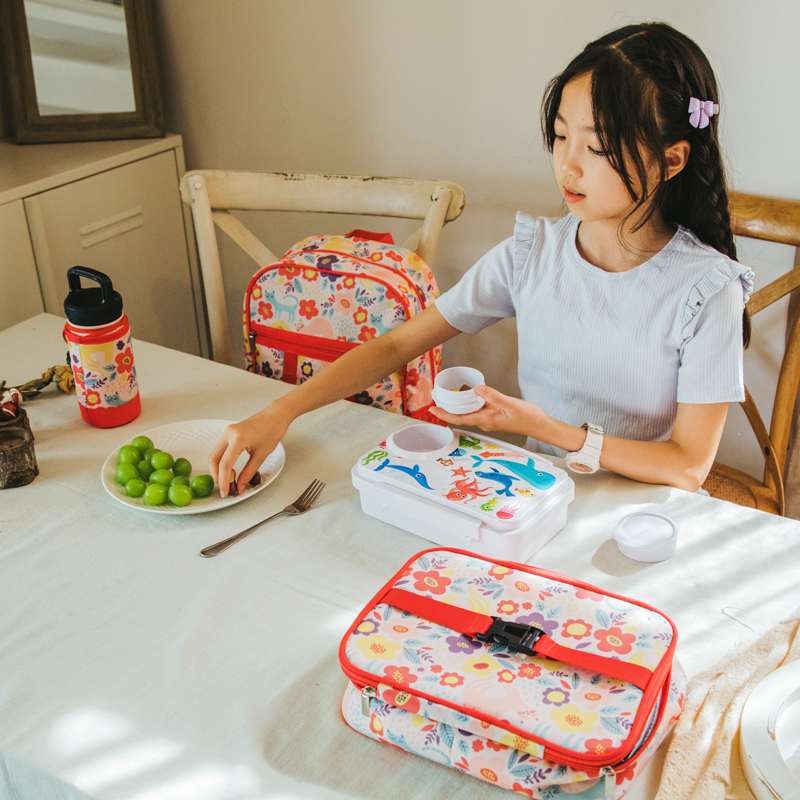 BPA Free Blue Lunch Box Set Food Tiffin Containers with Thermos & Water Bottle and  Lunch Bag for School