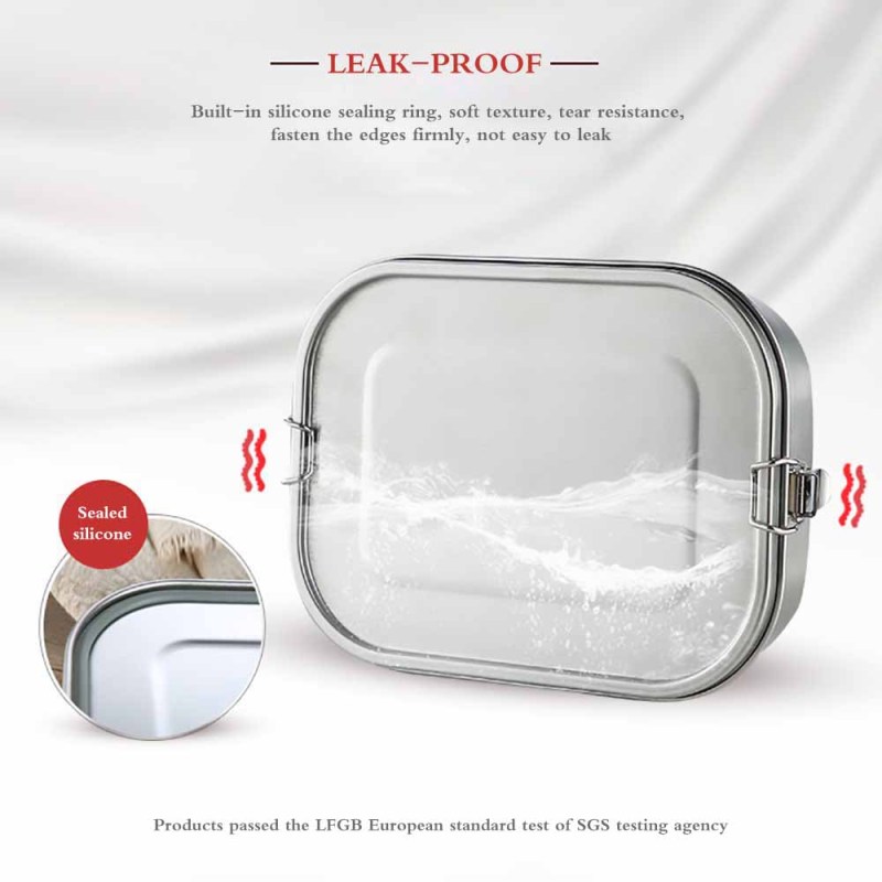 New Lunch Box 800/1200/1400 ml Snacks Containers 304 Top Grade Stainless Steel Silicone Seal Ring Leakproof Bento Box