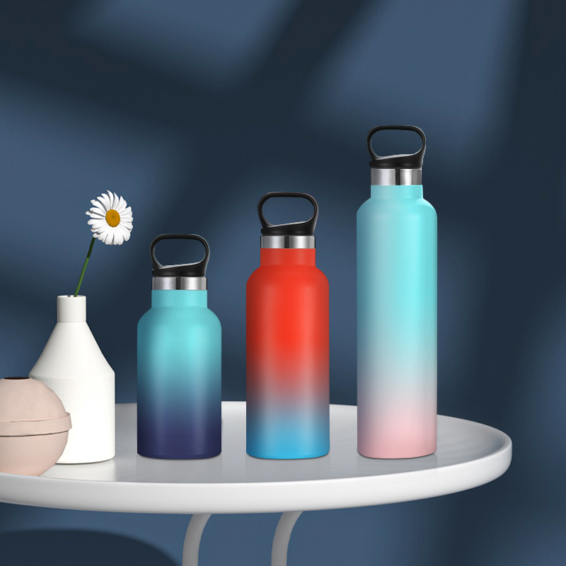 Colorful Painting Gym Custom Logo Thermos 304 Double Wall Stainless Steel Insulated Vaccum Water Bottles with Handle Lid