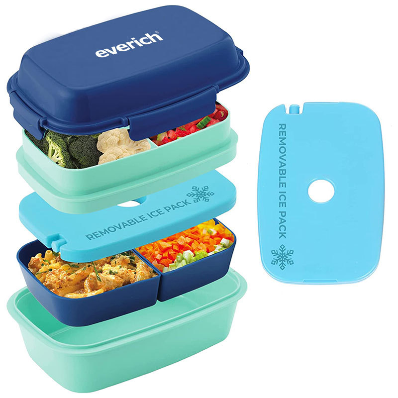 Everich ODM OEM Rectangle PP Custom Logo Print Colorful Food Bento lunch Box Set for Kids Children