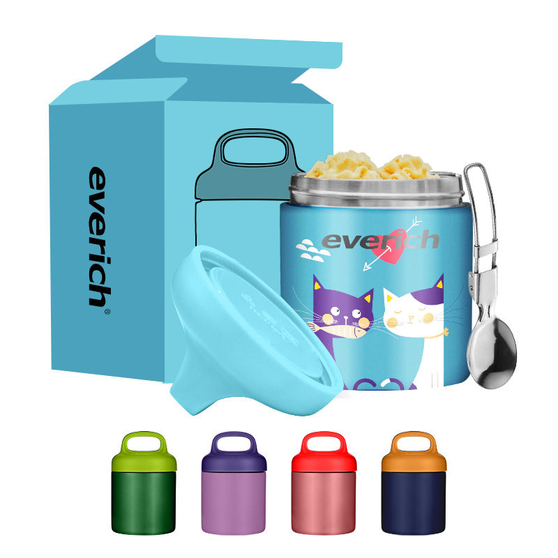 Everich OEM ODM 350ml Double Wall 304 Stainless Steel Insulated Thermos Lunch Food jar Storage Containers with Co-Mould Handle