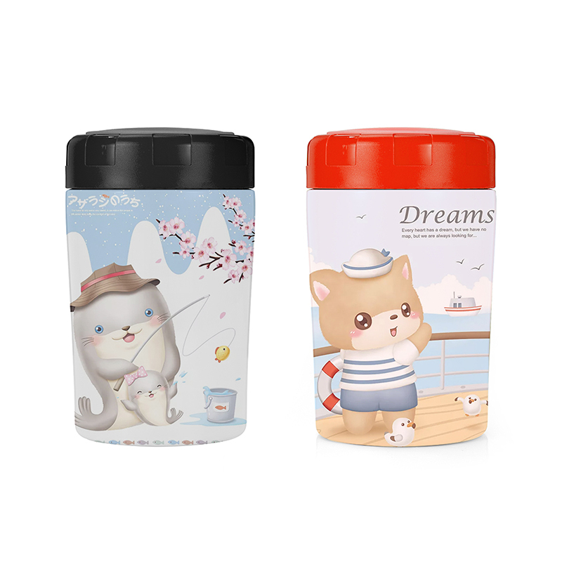 Hot Product 350Ml Printed Thermal Stainless Steel Food Jar Stainless Steel School Kids Lunch Box with plastic spoon