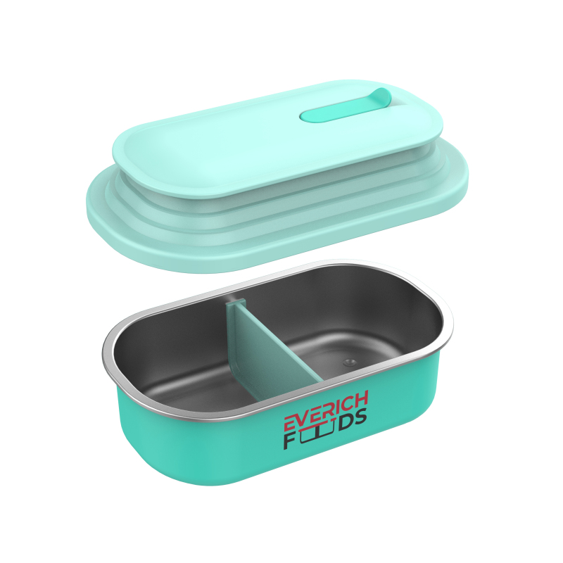 Leak Proof  304 Stainless Steel 2 Compartment Divided Custom Logo Lunch Bento Box With Silicone Retractable Lid