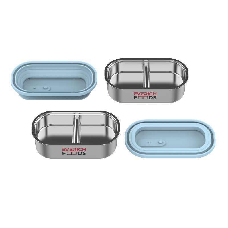 Leak Proof  304 Stainless Steel 2 Compartment Divided Custom Logo Lunch Bento Box With Silicone Retractable Lid