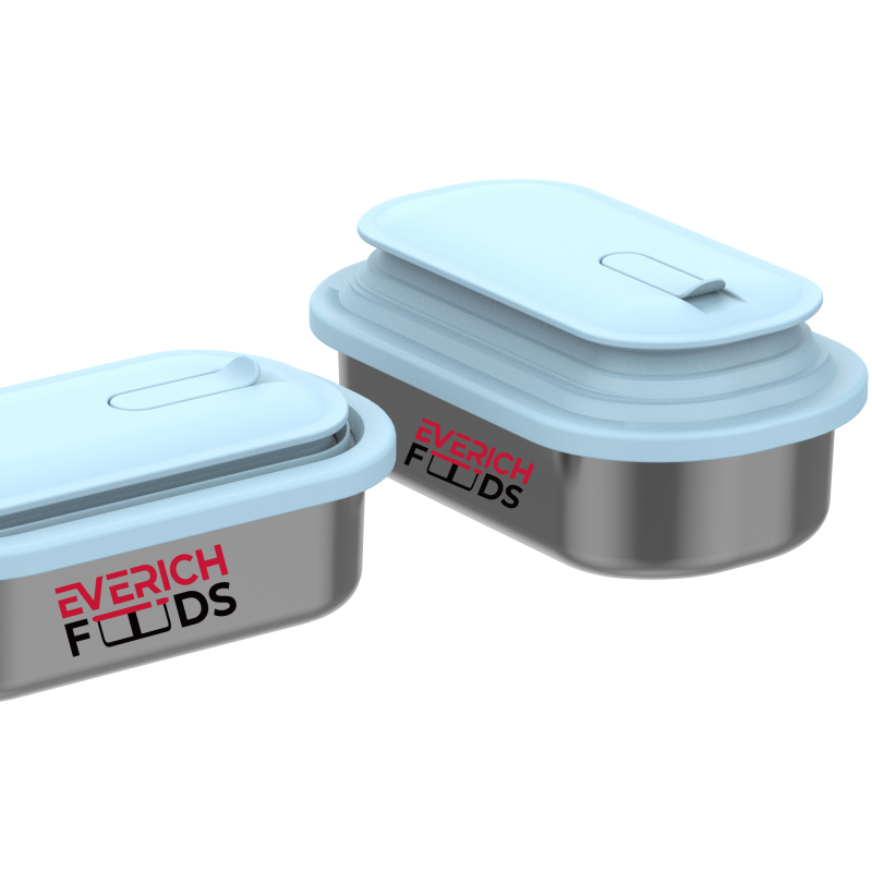 Leak Proof  304 Stainless Steel 2 Compartment Divided Custom Logo Lunch Bento Box With Silicone Retractable Lid