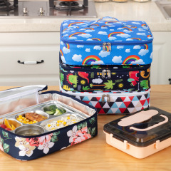 Custom cartoon flower print children lunch box cooler bag canvas insulated lunch bag for kids women