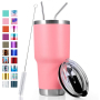 30oz Pink Tumbler Stainless Steel Tumbler with Straw and Lid, Cleaning Brush for Coffee