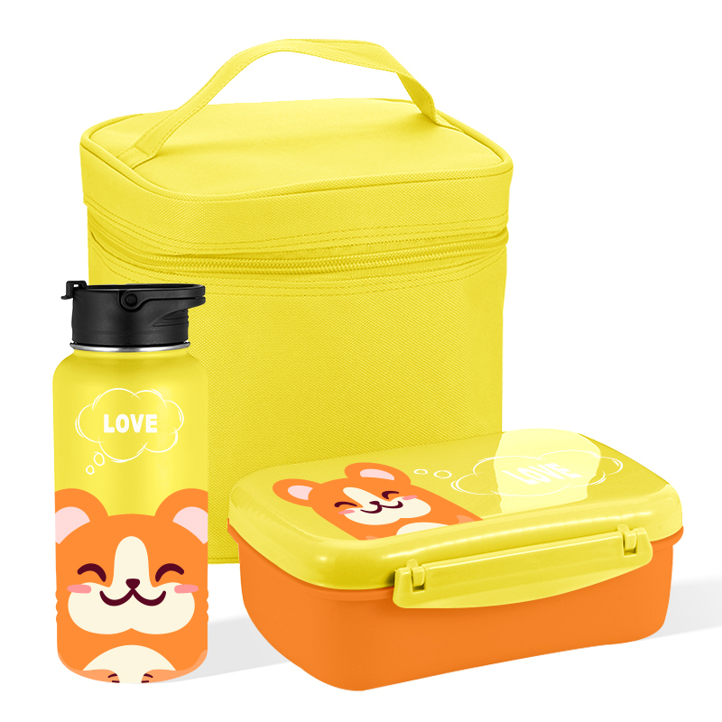 2022 New Double Wall 304 Stainless Steel Vaccum Insulated Water Bottle and Plastic Bento Lunch Box with storage box for Kids