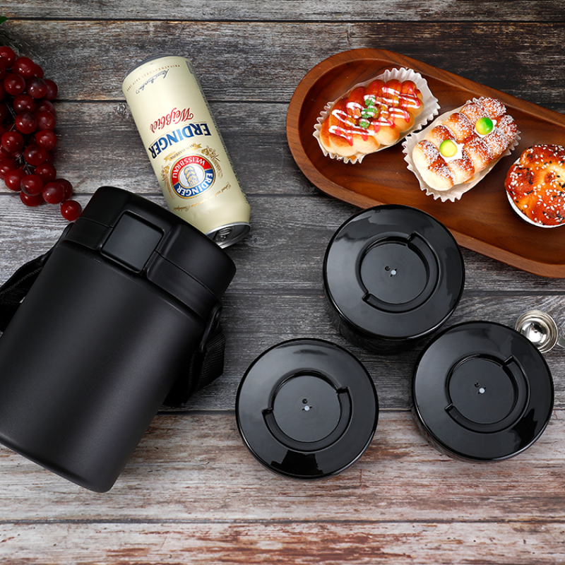 New Designer Food Jar Containers Microwavable Leakproof Three Compartments Plastic Lunch Box With Strap