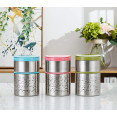 Blue Food Container Set Stackable Stainless Steel Thermal Vacuum Insulated Double Wall Lunch Box with Bag