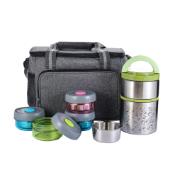Blue Food Container Set Stackable Stainless Steel Thermal Vacuum Insulated Double Wall Lunch Box with Bag Blue Food Container Set Stackable Stainless Steel Thermal Vacuum Insulated Double Wall Lunch Box with Bag