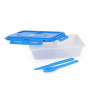 Customization BPA Free Colorful Two Compartment ABS Lunch Box Bento Food Containers with Plastic Fork and Spoon