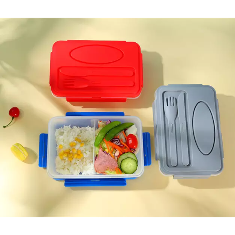 Customization BPA Free Colorful Two Compartment ABS Lunch Box Bento Food Containers with Plastic Fork and Spoon