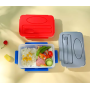 Customization BPA Free Colorful Two Compartment ABS Lunch Box Bento Food Containers with Plastic Fork and Spoon