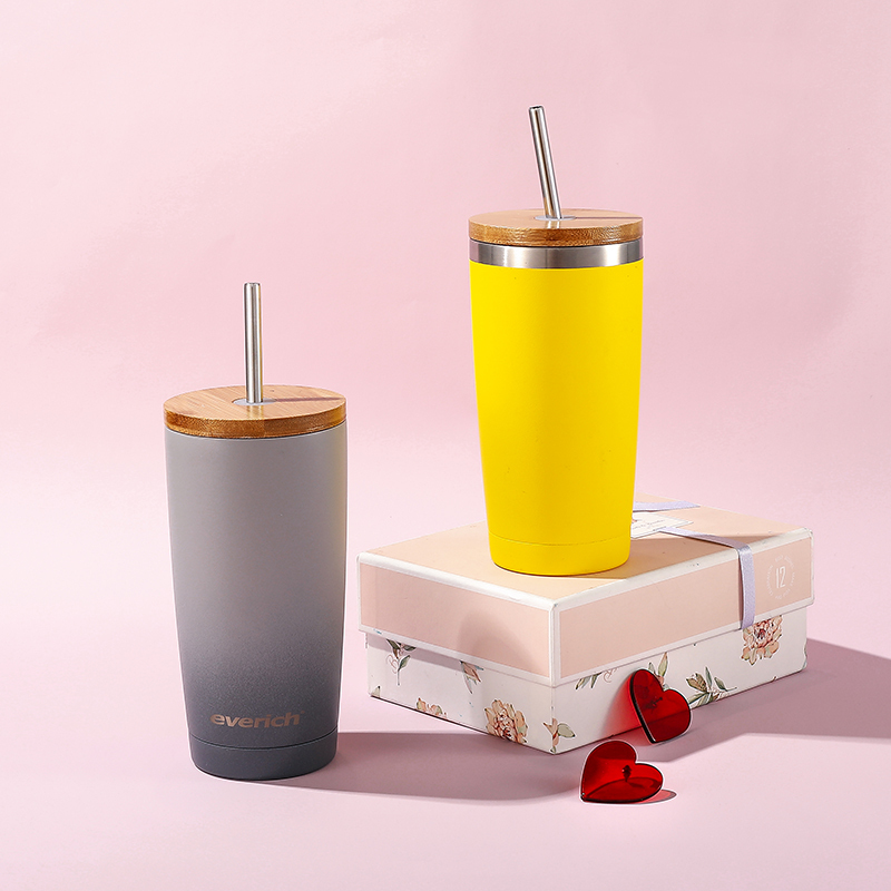 20 oz Double Wall Stainless Steel Travel Mug Vacuum Insulated Cup Tumbler with bamboo Lid & Straw