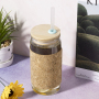 20oz Soft Cork Covered Borosilicate Glass Bottle With Bamboo Lid Eco-friendly Drinkware With Straw